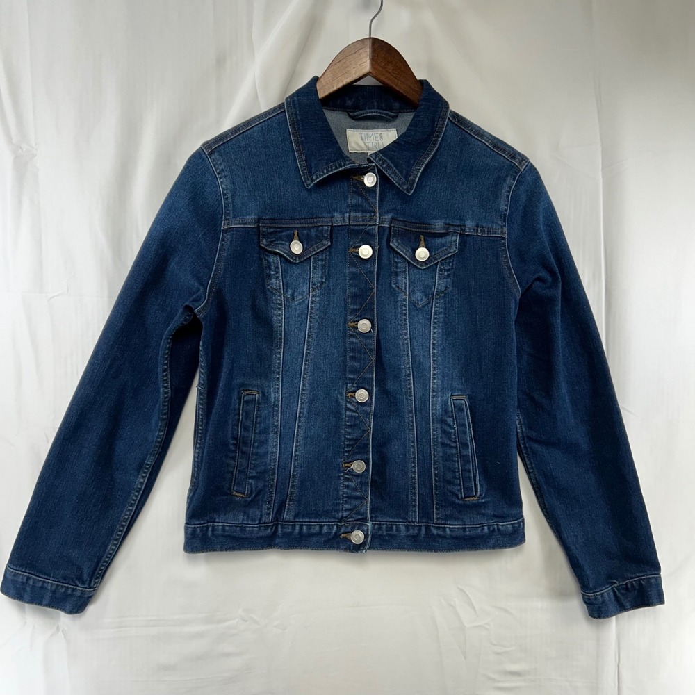 Time and Tru Denim Jacket Women XS Blue Stretch Button Front TT32100027954FF
